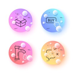 Tap water, Sleep and Buy button minimal line icons. 3d spheres or balls buttons. Loyalty program icons. For web, application, printing. Faucet, Night chat, Online shopping. Bonus star. Vector