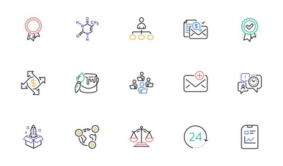 Management, Success and Accounting report line icons for website, printing. Collection of Report document, Time management, Brush icons. Startup, Chemical formula, Teamwork web elements. Vector