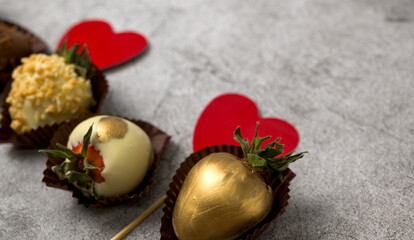 St Valentine or mother's day concept with chocolate covered strawberries
