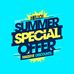 Fototapeta premium Summer special offer, massive discounts, summer sale vector web banner or flyer
