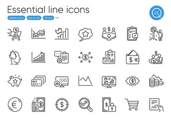 Payment, Card and Loyalty points line icons. Collection of Document, Dollar exchange, Market sale icons. Business vision, Financial diagram, Analytics graph web elements. Loyalty star. Vector