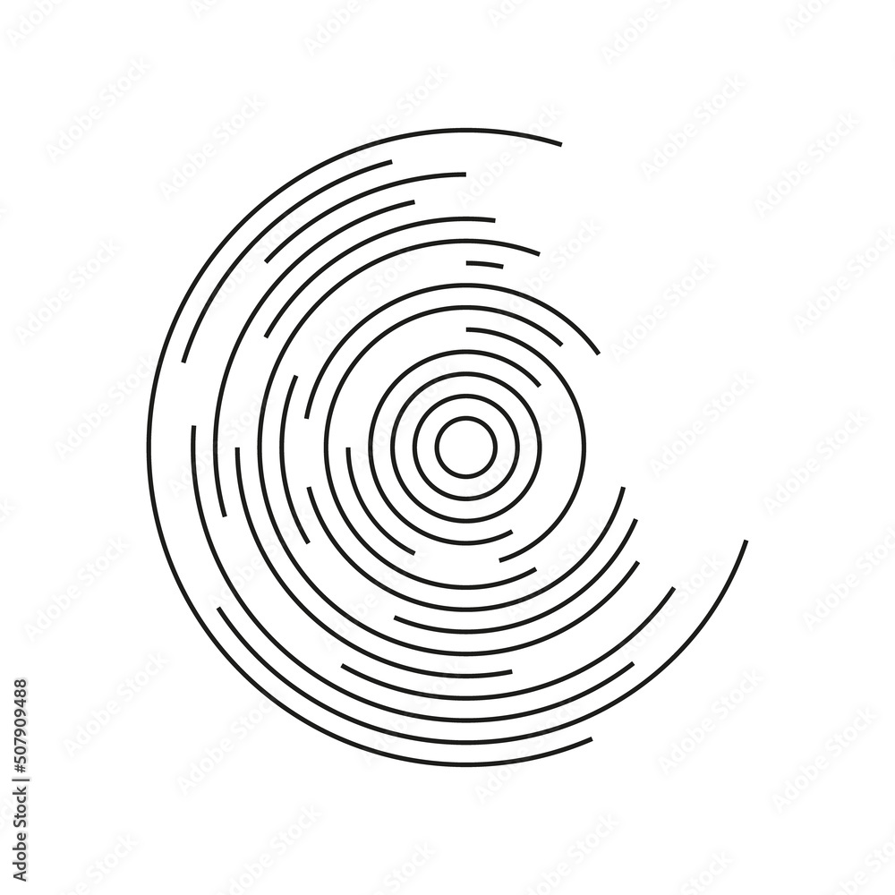 Poster concentric circle. concentric line circle. broken spiral. round line pattern. ripple circular shape.