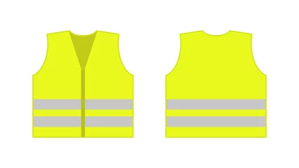 Foto op Canvas Vis vest. Visible jacket. Yellow visible vest for safety. Jacket for construction, police and security. High visibility of waistcoat. Reflective uniform for protection. Vector © Wise ant