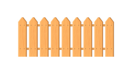 Wood fence. Wooden fence and gate. Barrier for garden, farm and house. Brown picket isolated on white background. Cartoon. Barrier for rustic yard. Flat village enclosure. Vector