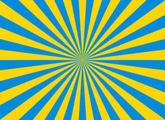 Blue-yellow starburst background. Blue yellow sunburst. Ukraine flag colors background. Colorful radiant stripes of ukraine. Sunshine backdrop. Vector