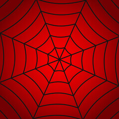 Spider man. Spiderman background. Red background with black spiderweb of spiderman. Pattern of cobweb for net, trap and horror. Hero texture. Vector