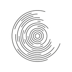 Concentric circle. Concentric line circle. Broken spiral. Round line pattern. Ripple circular shape. Vortex geometric sonar. Design of graphic on white background. Vector