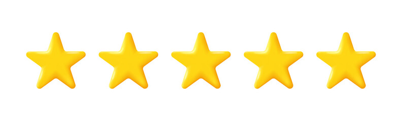 3d star. 3d stars for review, experience and rate. Five cartoon icons for kid and customer. Yellow stars for win, quality and feedback service. 5 ui elements for app. Vector