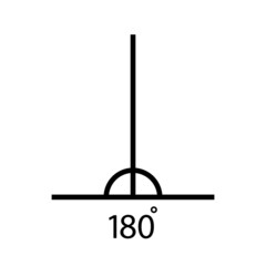 180 degree angle. Icon of right angle with 180 degree. Symbol of measure, mathematical, geometric and math. Vector