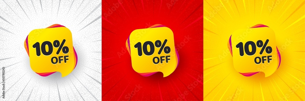 Wall mural Sale 10 percent off banner. Flash offer banner, coupon or poster. Discount sticker shape. Coupon bubble icon. Sale 10 percent promo banner. Retail marketing flyer. Starburst pop art. Vector