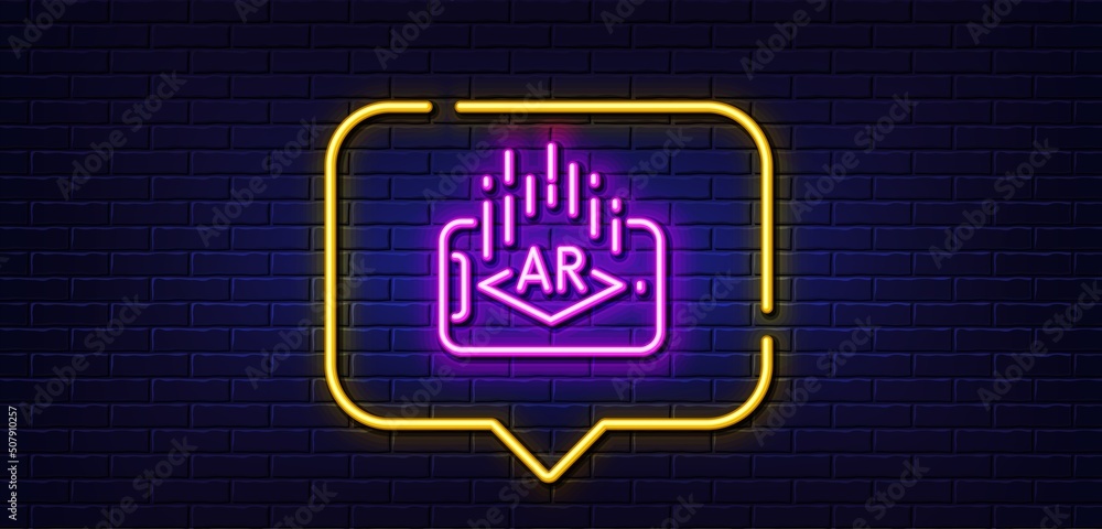Poster neon light speech bubble. augmented reality phone line icon. vr simulation sign. 3d view symbol. neo