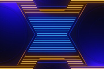 Obraz premium abstract backgound video game of esports scifi gaming cyberpunk, vr virtual reality simulation and metaverse, scene stand pedestal stage, 3d illustration rendering, futuristic neon glow room