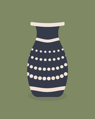 Handmade ceramic clay vase for flowers or liquid with decorative elements. One object