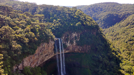 Fototapeta na wymiar Beautiful view of Caracol Waterfall (Snail Waterfall), Rio Grande do Sul, Brazil.