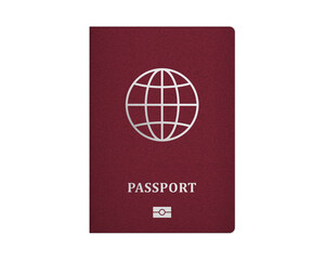 Realistic E-passport template. International passport with red cover.