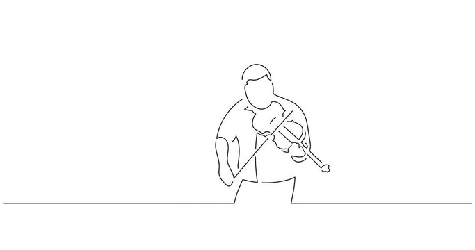 Fiddle player in line art animation. Video footage of musician playing music. Black linear video on white background. Animated gif illustration design.