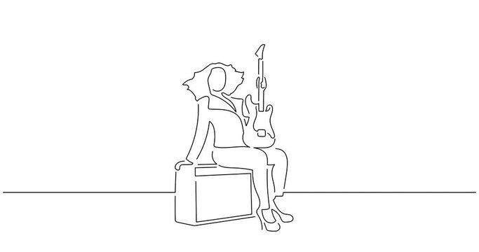 Electric guitar player in line art animation. Video footage of a rock musician. Black linear video on white background. Animated gif illustration design.