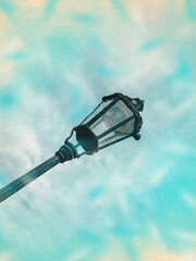 Old Lantern watercolor pattern colorful illustration