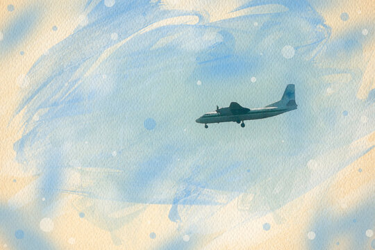 Watercolor pattern of plane jet colorful illustration