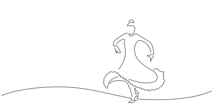 Flamenco dancer in line art animation. Video footage of a woman dancing traditional spanish music. Black linear video on white background. Animated gif illustration design.