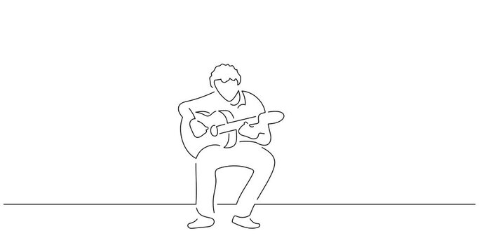 Flamenco guitar player in line art animation. Video footage of a musician playing guitar. Black linear video on white background. Animated gif illustration design.