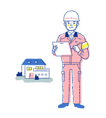 土木・建築関連の仕事をする男性と家