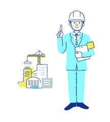 土木・建築関連の仕事をする男性と建築現場