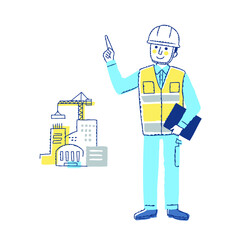 土木・建築関連の仕事をする男性と建築現場