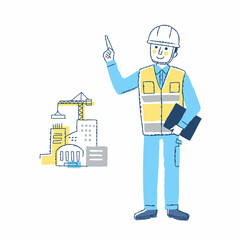 土木・建築関連の仕事をする男性と建築現場