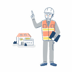 土木・建築関連の仕事をする男性と建築現場