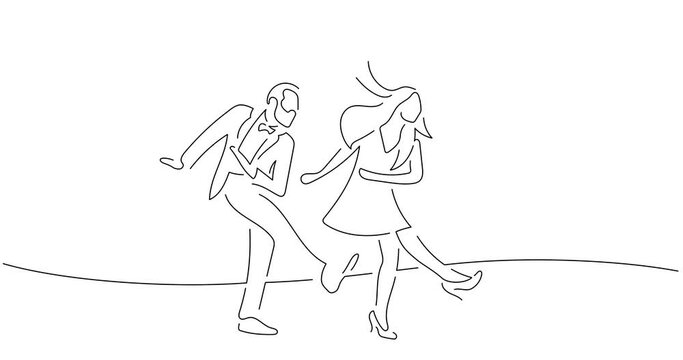Modern dancers in line art animation. Video footage of a couple dancing. Black linear video on white background. Animated gif illustration design.