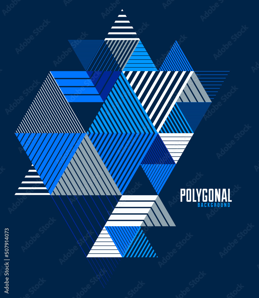 Poster 3d cubes and triangles lined stripy abstract vector background with retro style element isolated and