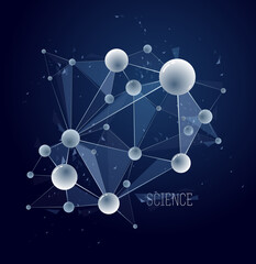 Obraz na płótnie Canvas Molecules and atoms vector abstract background, science chemistry and physics theme illustration, micro and nano research and technology theme, microscopic particles.