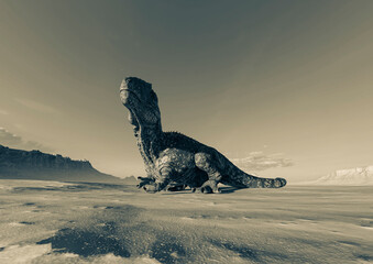 giganotosaurus is resting down on sunset desert bottom view © DM7