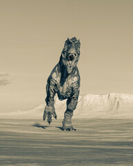giganotosaurus is running on sunset desert front view © DM7