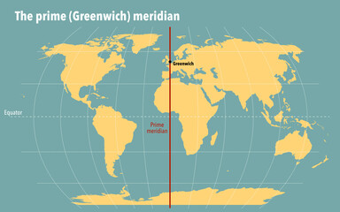 Modern map with the Greenwich prime meridian - obrazy, fototapety, plakaty