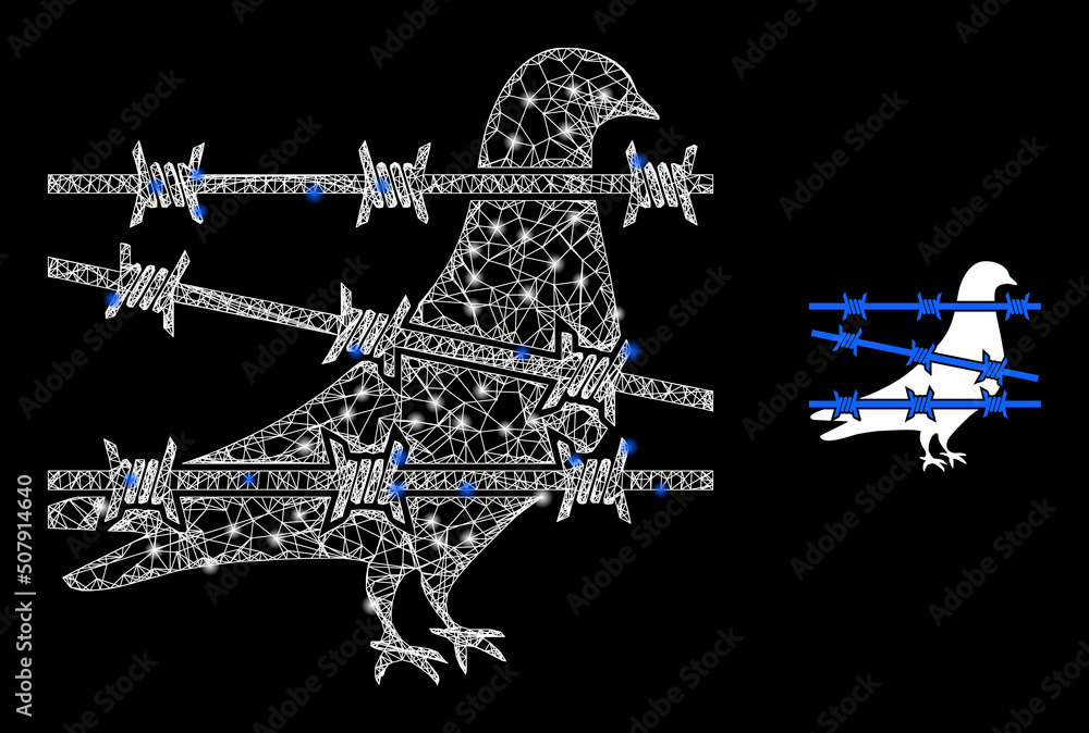 Poster crossing mesh bird jail frame icon with light spots. illuminated vector constellation is created fro