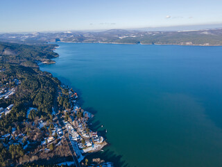 Aerial winter view of Iskar Reservoir, Bulgaria