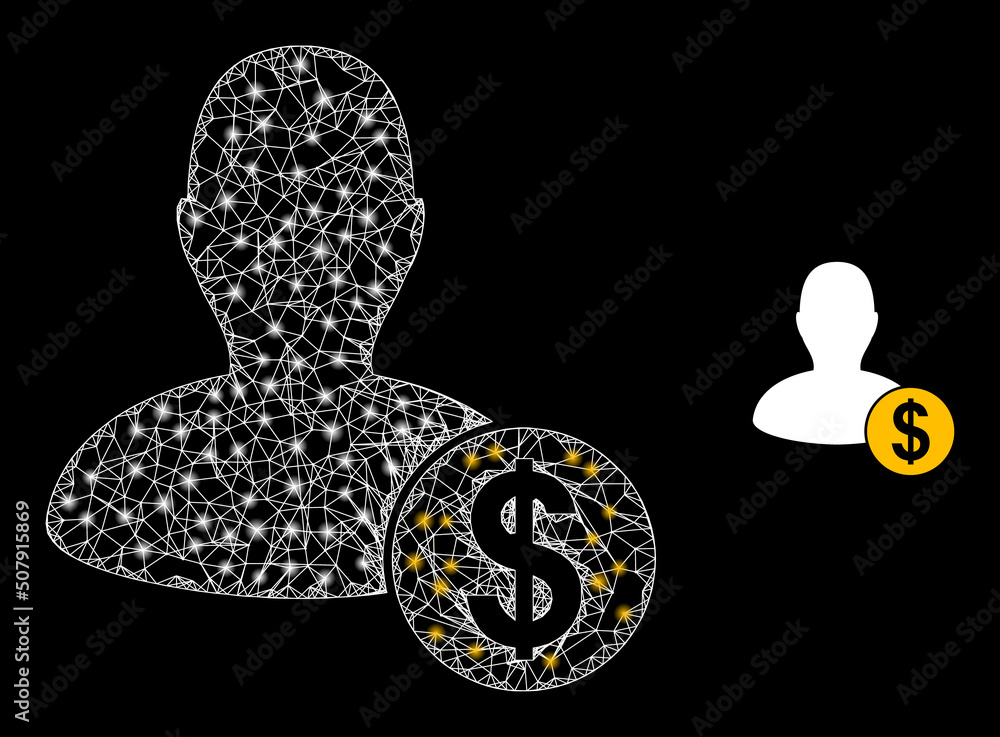 Poster mesh net banker carcass icon with lightspots. illuminated vector model is created from banker glyph.