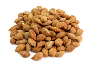 Brown apricot kernels on a white background. Dry apricot kernel close-up.