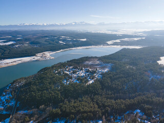 Aerial winter view of Iskar Reservoir, Bulgaria