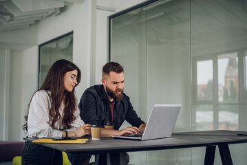 Two business colleagues having a meeting in the open space office