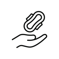 Menstrual pad icon on hand line style isolated. Vector illustration