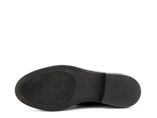 Sole for shoes, bottom view. Shoe sole close-up isolated on white background. place for text. Element of boots. Concept of production of shoe.