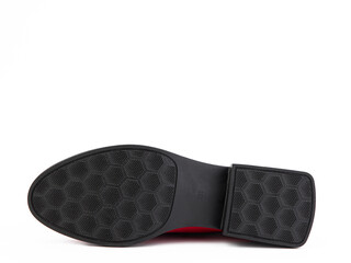 Sole for shoes, bottom view. Shoe sole close-up isolated on white background. place for text. Element of boots. Concept of production of shoe.