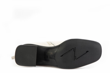 Sole for shoes, bottom view. Shoe sole close-up isolated on white background. place for text. Element of boots. Concept of production of shoe.