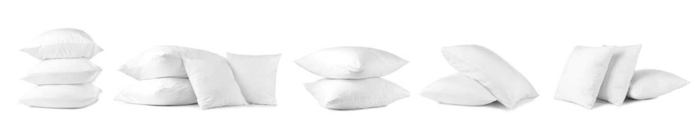 Fototapeta na wymiar Set of soft pillows isolated on white