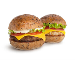 two burgers on a white isolated background
