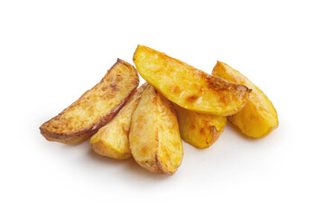 pieces of baked new potatoes in a white plate on a white background