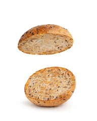 whole wheat burger and sandwich bun on white isolated background